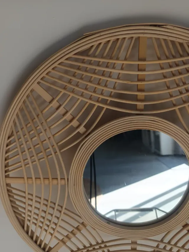 Espejo Redondo Madera Rattan Decorativo