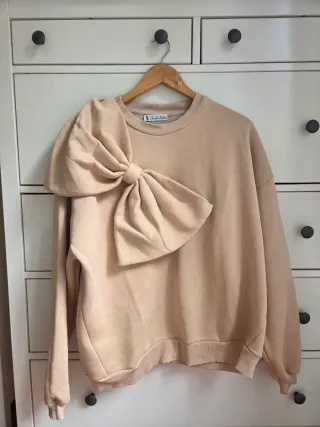 Sudadera beige maxi lazo oversize