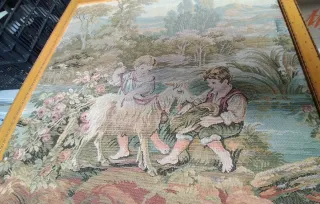 Antico arazzo francese per bambini e capra