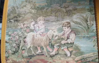 Antico arazzo francese per bambini e capra