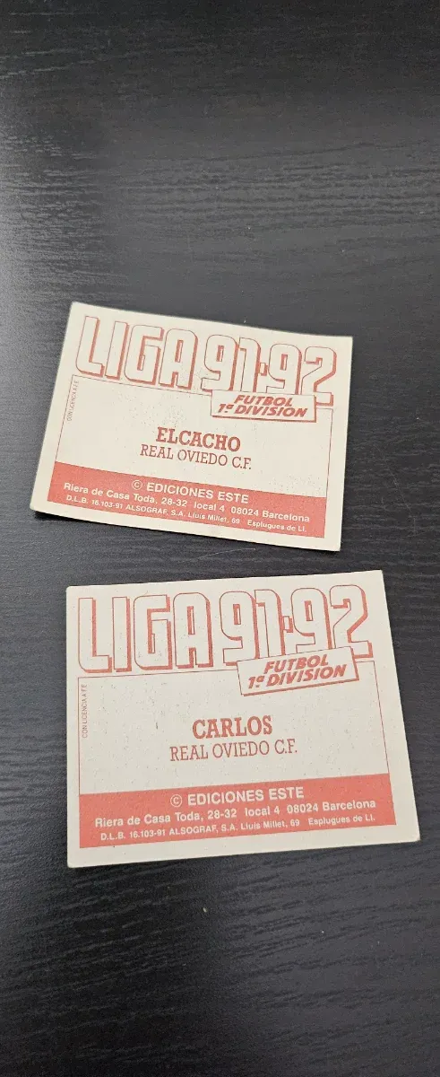 2 Cromos Liga 91-92 Ed Este
