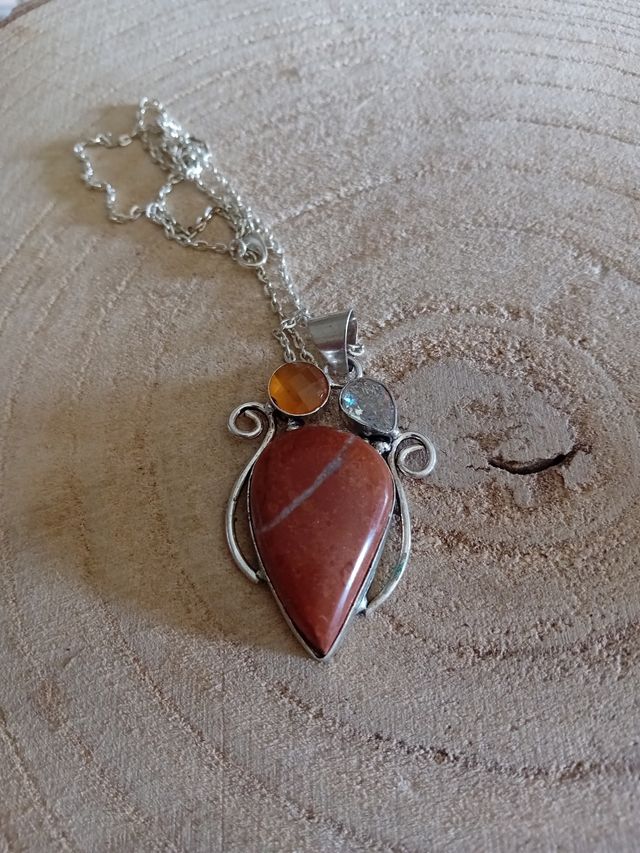 Collana argento 925 diaspro rosso e citrino