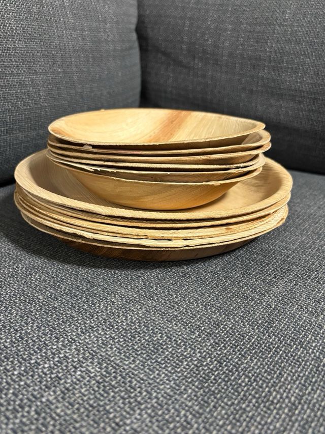 Conjunto de 12 Pratos de Bambu Natural