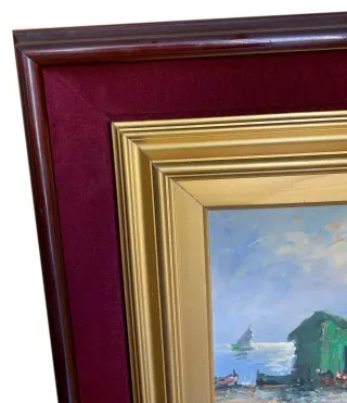 Dipinto olio marina con cornice