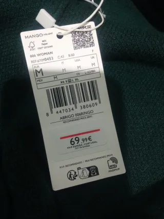 Abrigo Mango Oversize Punto Bolsillos Verde