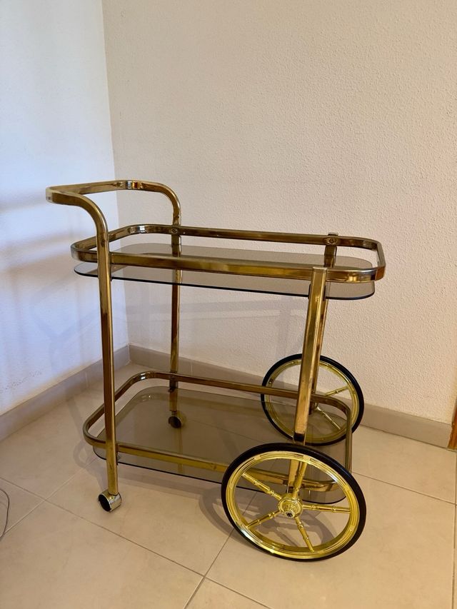 Carrito camarera vintage dorado cristal ahumado