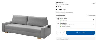 Sofá Cama 3 Plazas Ikea Gris