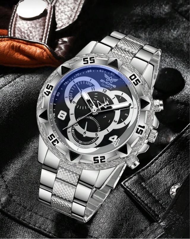 Reloj hombre Cuarzo Negro y Plateado