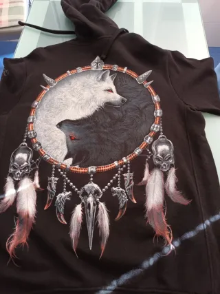 Sudadera con capucha de lobo negra, con bolsillos