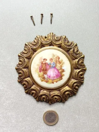 2 Antiguos Rosetones de Mueble, Porcelana y Bronce