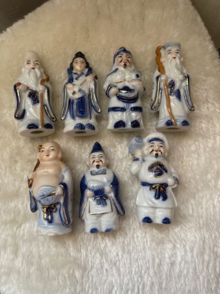 Figuras Sabios Chinos Porcelana Azul