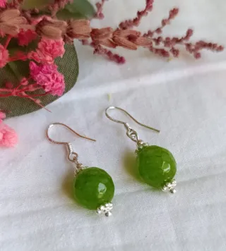 Pendientes Bolas Verdes y Plata