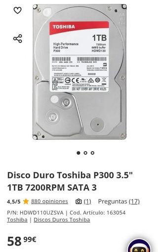 Disco Duro Toshiba P300 1TB 3.5 7200rpm