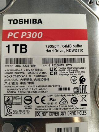 Disco Duro Toshiba P300 1TB 3.5 7200rpm