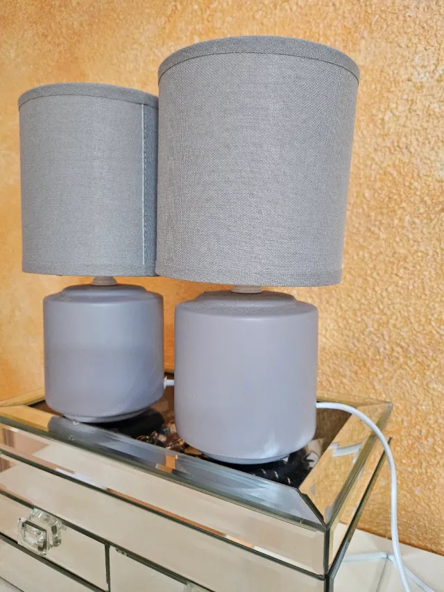 Juego 2 Lámparas Mesilla Gris