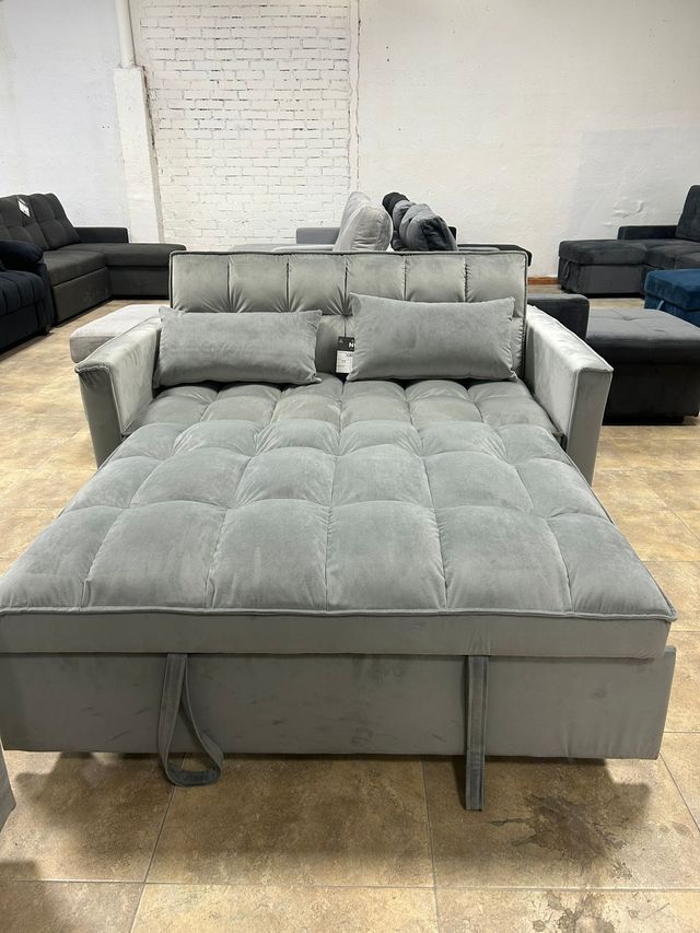 SOFÁ CAMA MINI 2 PLAZAS GRIS/NEGRO