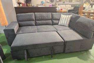 TRANSPORTE GRATIS!! Sofá Rinconera Gris con Puffs