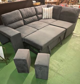 TRANSPORTE GRATIS!! Sofá Rinconera Gris con Puffs