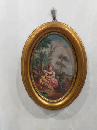 Cornice ovale in legno con stampa su seta