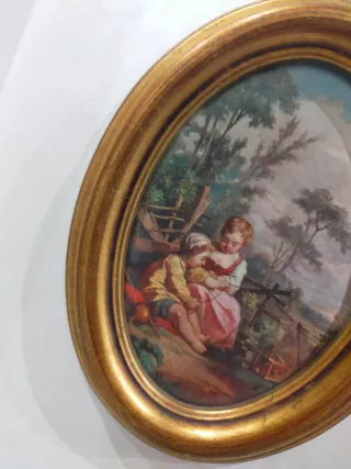 Cornice ovale in legno con stampa su seta