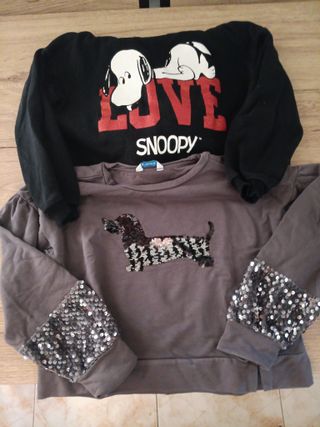 Lote 4 sudaderas niña (Minnie, Snoopy, Gato, Perro
