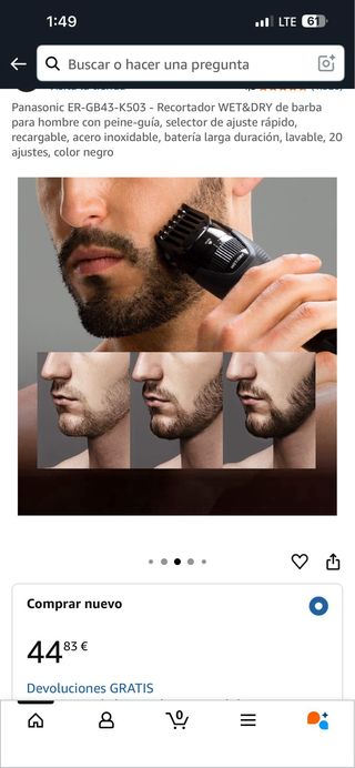 Recortador Panasonic ER-GB43-K503 WET&DRY