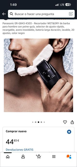 Recortador Panasonic ER-GB43-K503 WET&DRY