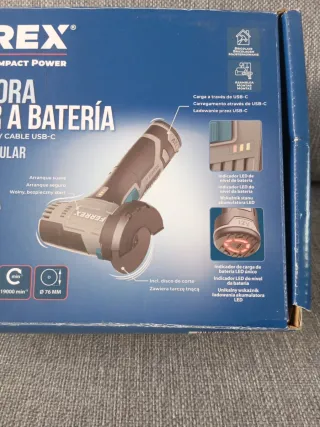 Amoladora Angular Ferrex 12V Batería USB-C