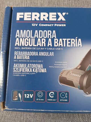 Amoladora Angular Ferrex 12V Batería USB-C