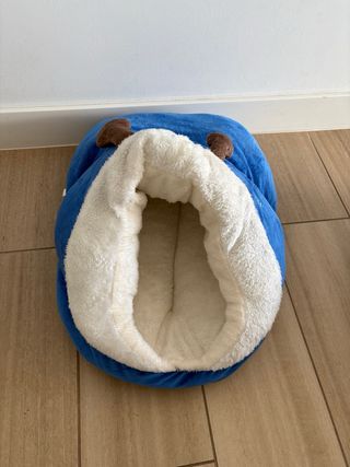 Cama para perro o gato azul y marrón