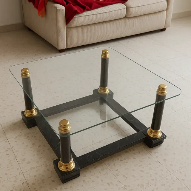 Mesa de centro cristal y metal dorado