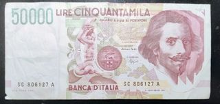 Banconota Lire 50.000 Italia 1992
