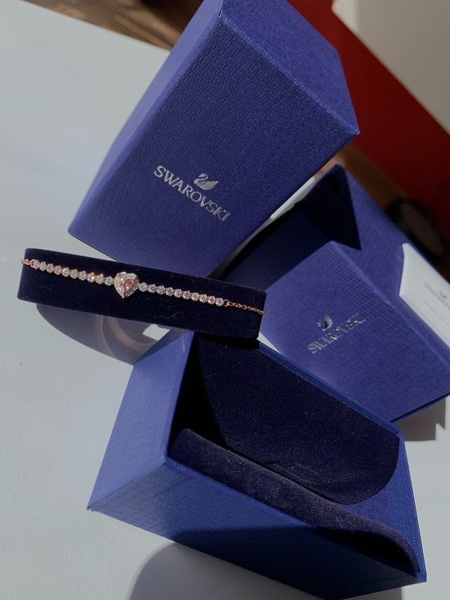 Pulsera Swarovski Corazón Rosa y Dorada