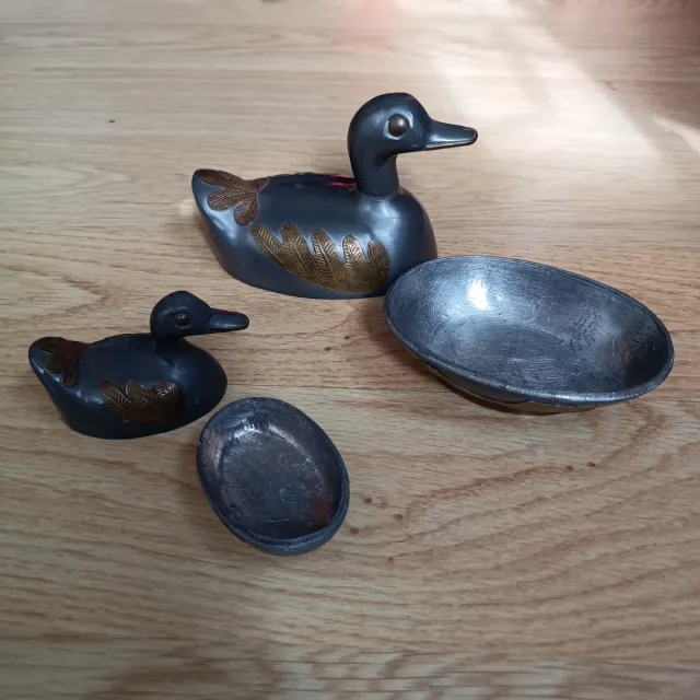 Lote de 2 patitos decorativos de metal