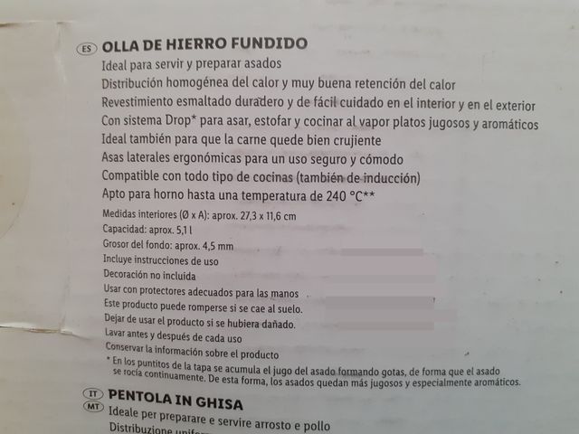 Olla hierro fundido 5'1l todo tipo cocinas + horno