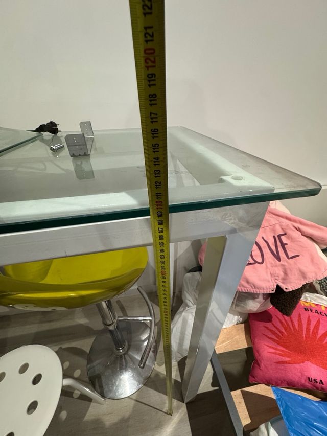 Mesa alta cocina cristal y metal