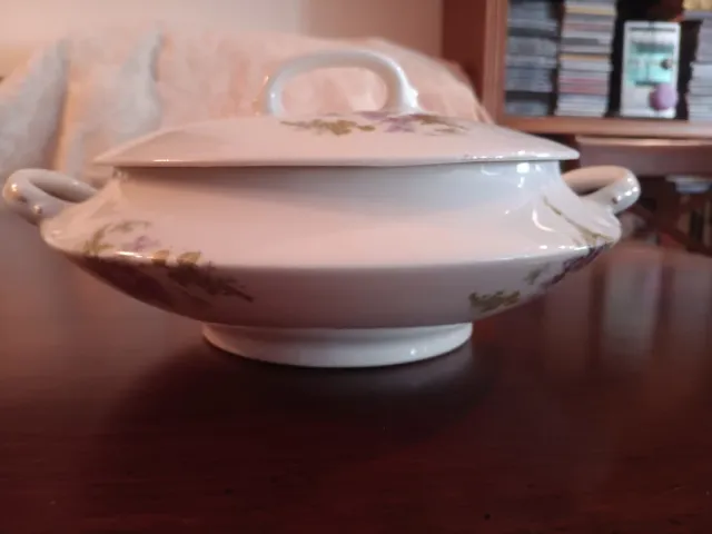 Legumbrera Limoges Porcelana Flores Moradas