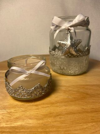 Portacandele Natale Vetro Juta Fiocco Neve