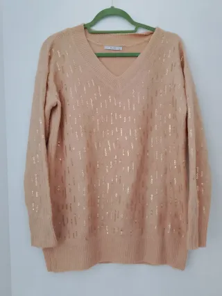 Jersey HUSS mujer talla única beige lentejuelas