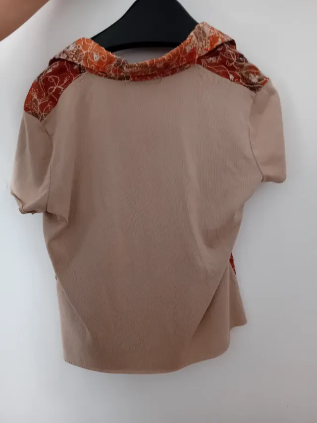 Camisa Torradas Beige y Naranja Estampada