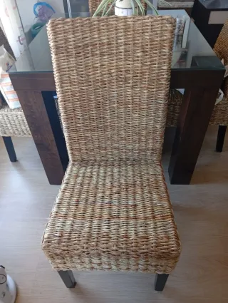 6 Sillas de Ratán Marrón y Beige