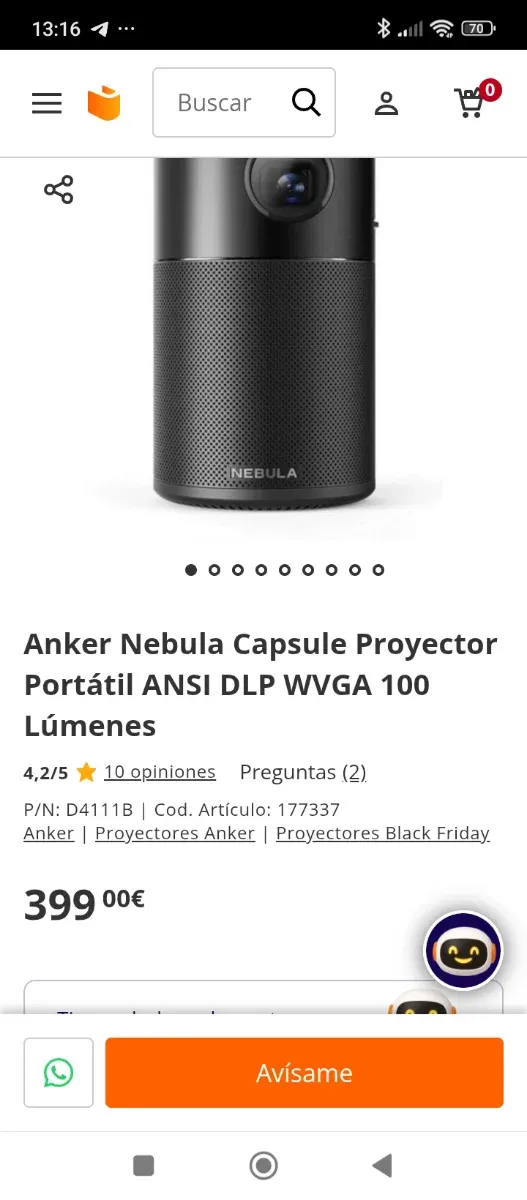 Proyector Nebula Capsule Pro Negro