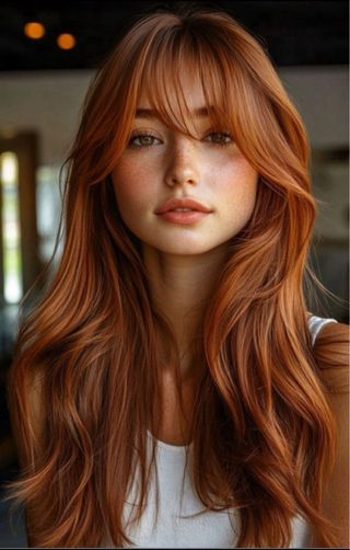 Espectacular peluca cobriza larga