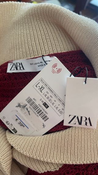 Camisa tejida Zara roja y beige