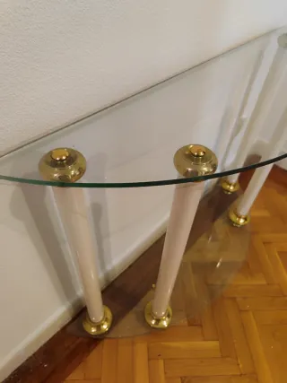 Mesa consola cristal y metal dorada