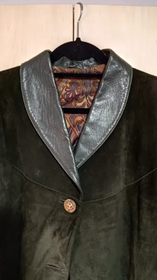 Abrigo Ante y Piel Auténtico Verde oliva