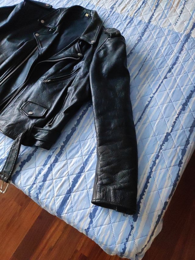 Chamarra Piel Negra Hombre