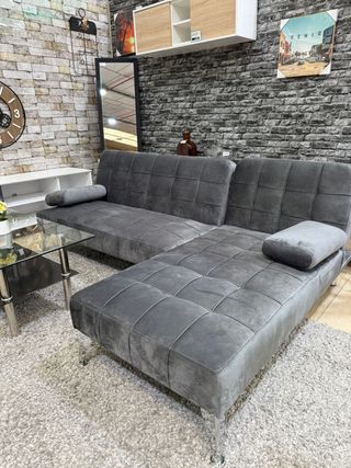 Sofá Cama Gris Terciopelo