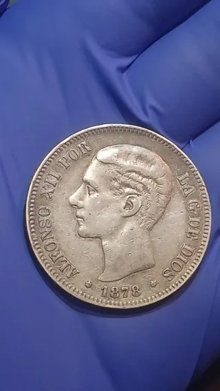 Moneda 5 Pesetas 1878 plata 900