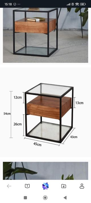 Mesita de noche cristal y madera